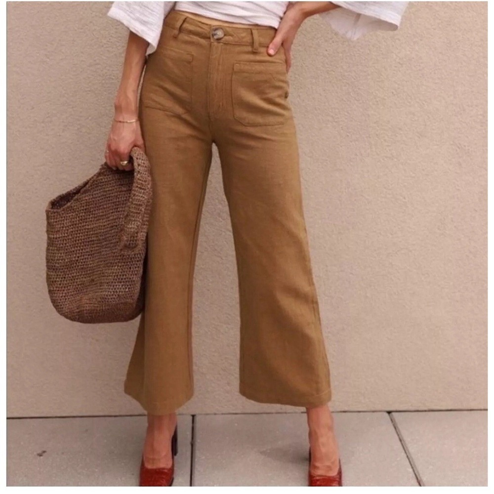 Rolla's Pants Size 14 Sailor Ramie Linen‎ Wide Leg Pants In Tobacco Free People
